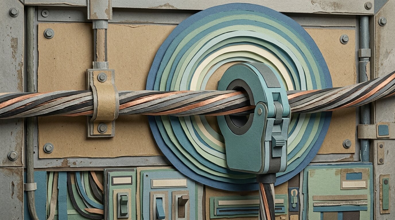 A non-contact current sensor clamped around an electrical conductor, reading the magnetic field around the wire without touching it