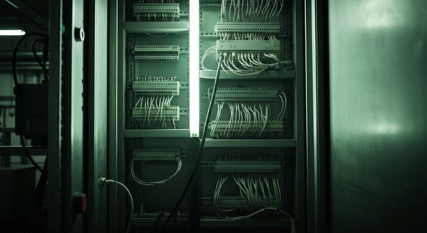 IO-Link device-layer wiring inside an industrial control cabinet