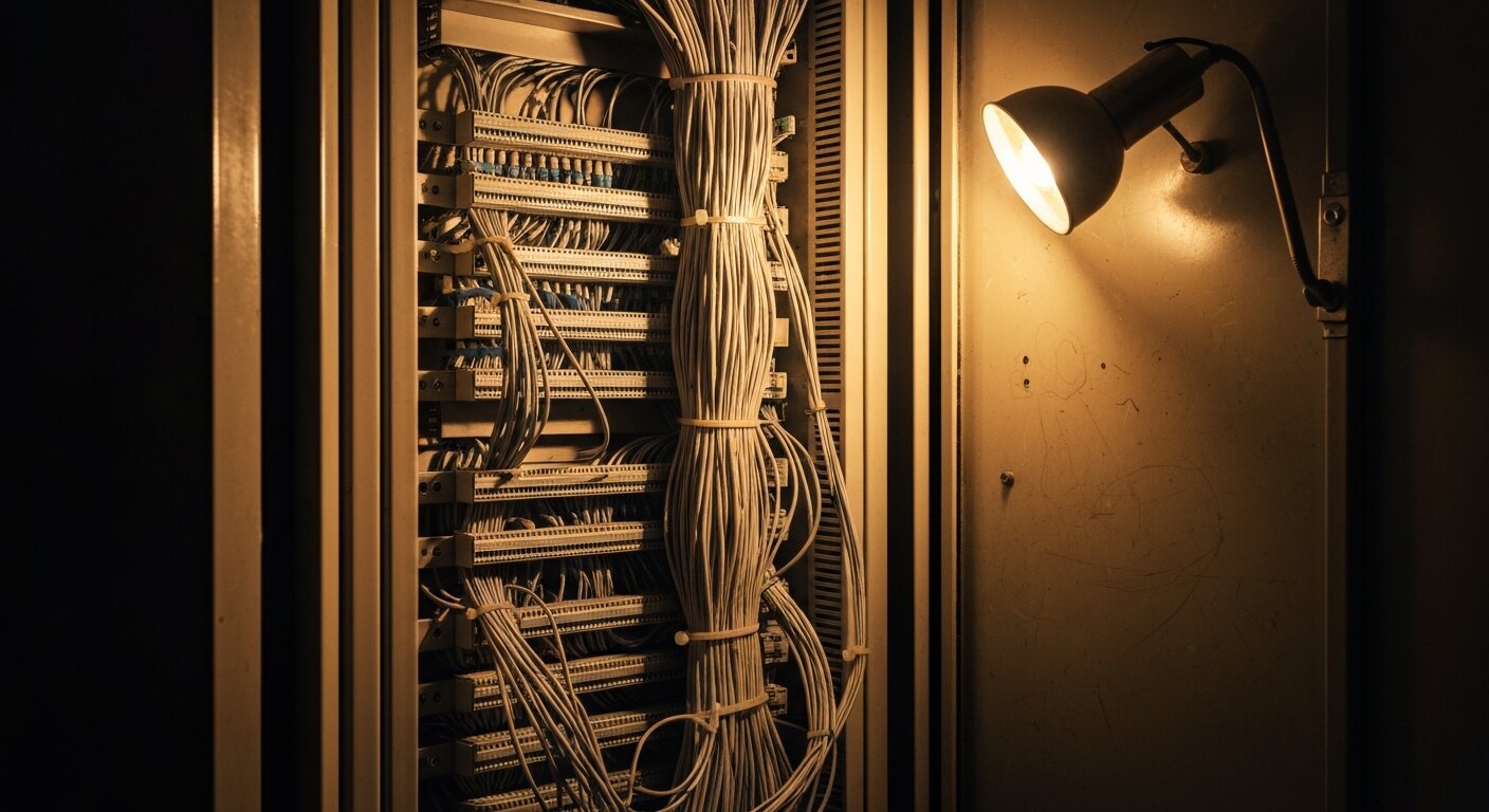 Dense 4-20mA analog wiring looms show why IO-Link's unshielded 3-wire cable cuts costs 15-25%