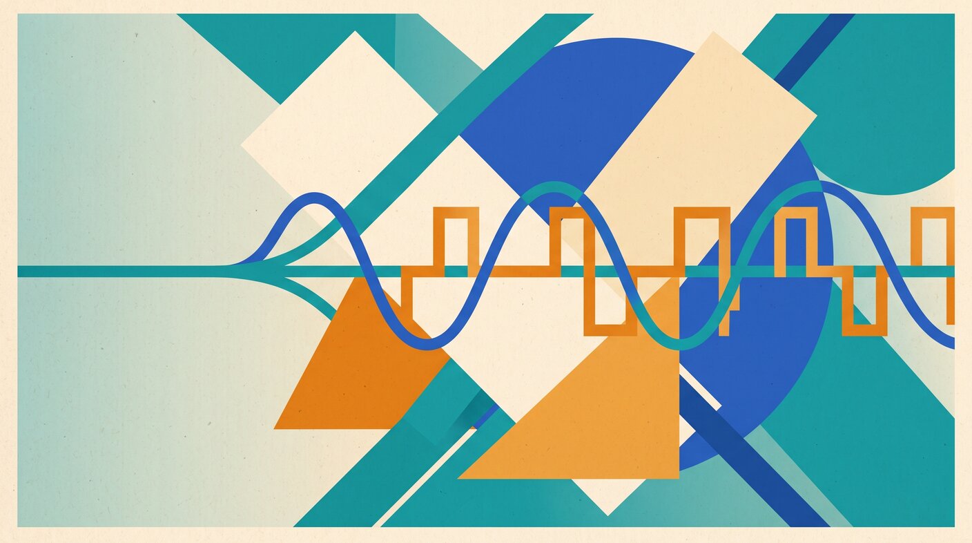 Abstract illustration of HART as a hybrid signal - the analog 4-20mA sine wave and the digital square wave sharing one pair of wires